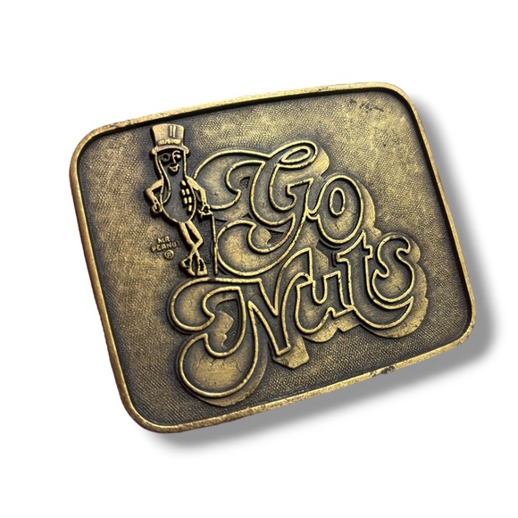 MR. PEANUTS “Go Nuts” Rectangular Belt Buckle VINTAGE